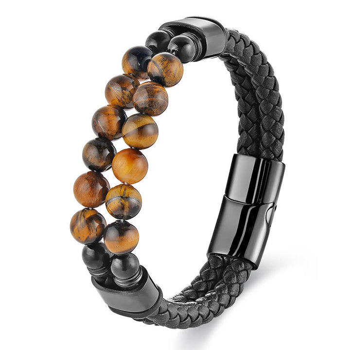 Buddha Stones Pulsera protectora de cuero trenzado de doble vuelta con ojo de tigre - image 4