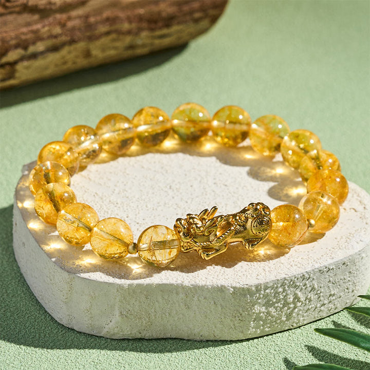 Buddha Stones Pulsera de citrino natural PiXiu para la prosperidad - Citrino (circunferencia de la muñeca: 14-16 cm) - image 0