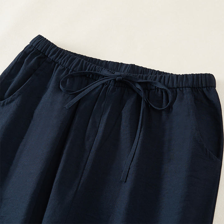 Buddha Stones Pantalones de mujer de pierna ancha con bolsillos y diseño sencillo con cordón ajustable. - image 2