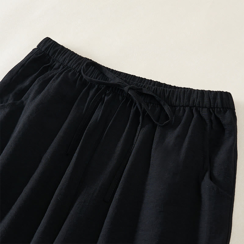 Buddha Stones Pantalones de mujer de pierna ancha con bolsillos y diseño sencillo con cordón ajustable. - image 8