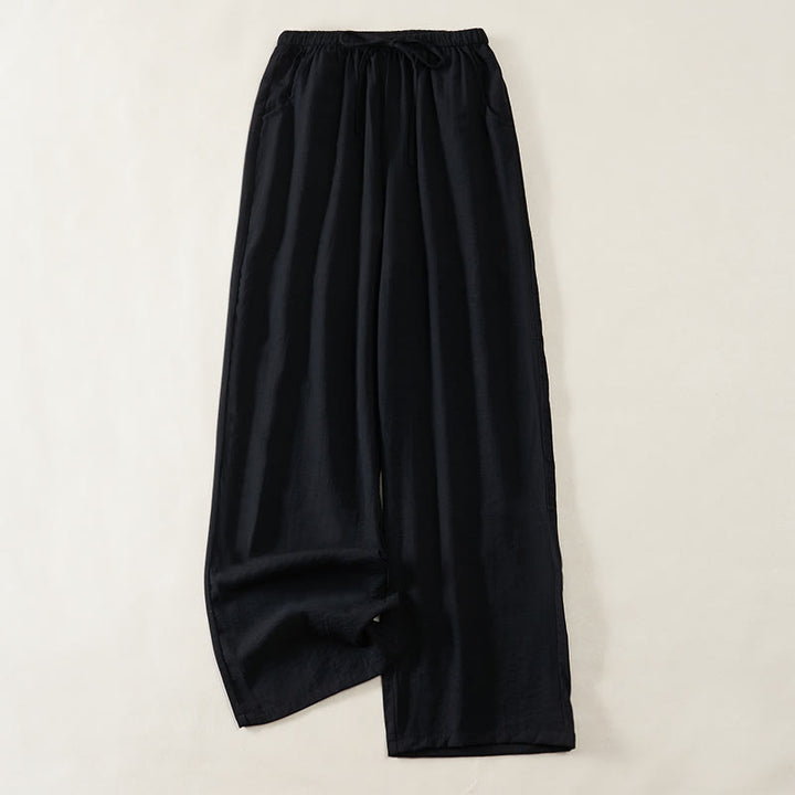 Buddha Stones Pantalones de mujer de pierna ancha con bolsillos y diseño sencillo con cordón ajustable. - Negro - US6，UK/AU10，EU38 (XL) - image 6
