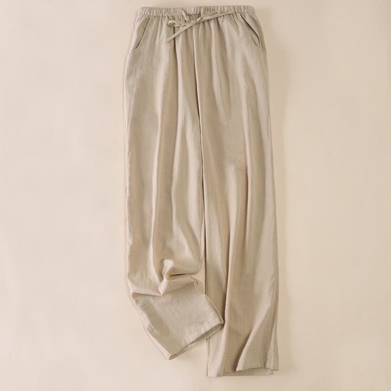 Buddha Stones Pantalones de mujer de pierna ancha con bolsillos y diseño sencillo con cordón ajustable. - Beige - US6，UK/AU10，EU38 (XL) - image 13