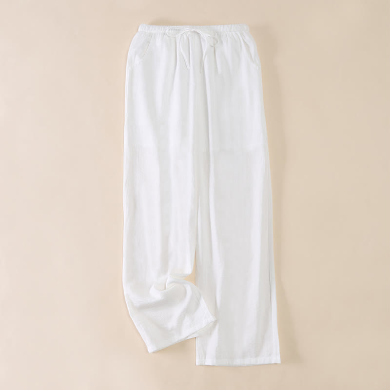 Buddha Stones Pantalones de mujer de pierna ancha con bolsillos y diseño sencillo con cordón ajustable. - Blanco - US6，UK/AU10，EU38 (XL) - image 18