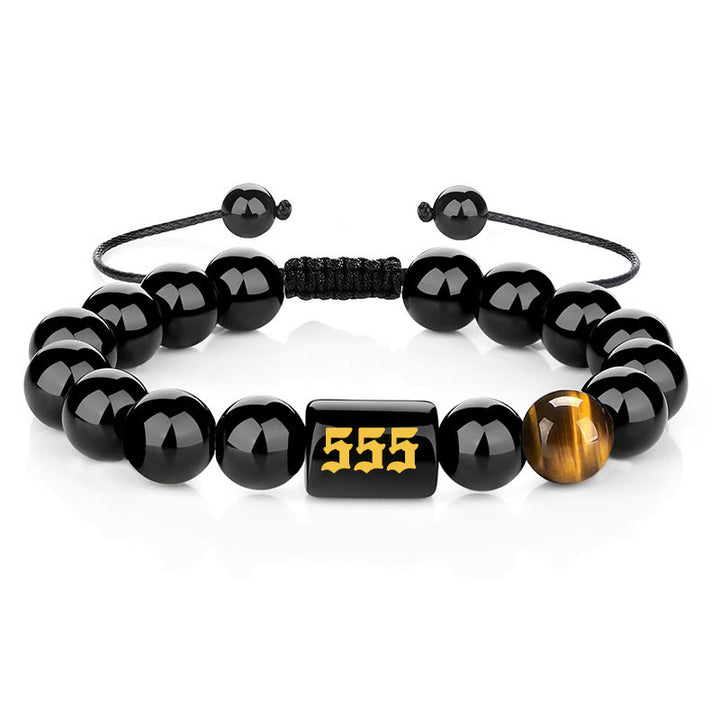 Buddha Stones Pulsera de fuerza y ​​plenitud con obsidiana negra natural y ojo de tigre, con número angelical - 555 (Circunferencia de la muñeca: 15-19 cm) - image 20
