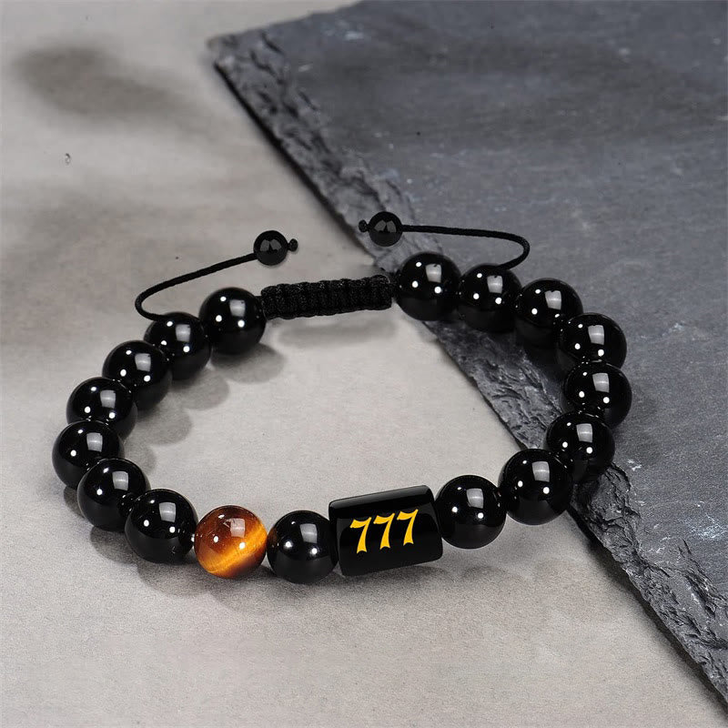 Buddha Stones Pulsera de fuerza y ​​plenitud con obsidiana negra natural y ojo de tigre, con número angelical - image 26