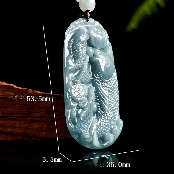 Buddha Stones Colgante de cuerda con forma de doble pez koi tallado en jade natural, símbolo de prosperidad. - image 7