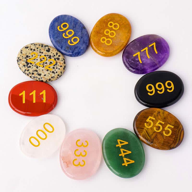 Buddha Stones Números angelicales, cristal blanco, jaspe rojo, cristal rosa, aventurina verde, piedra de palma para meditación - image 0