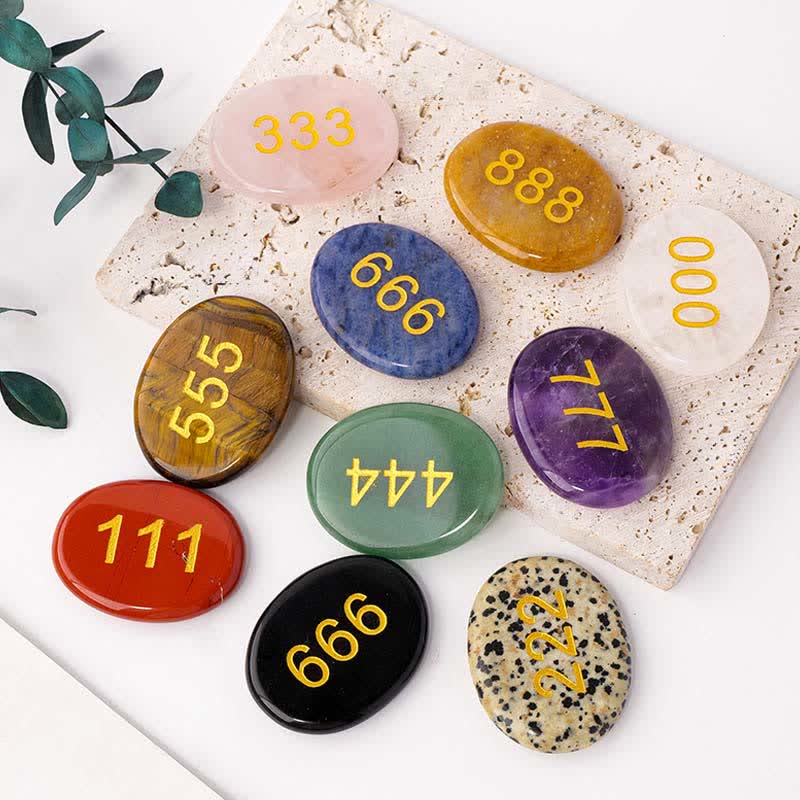 Buddha Stones Números angelicales, cristal blanco, jaspe rojo, cristal rosa, aventurina verde, piedra de palma para meditación - image 32