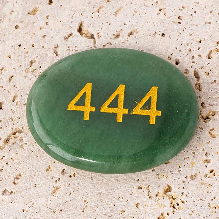 Buddha Stones Números angelicales, cristal blanco, jaspe rojo, cristal rosa, aventurina verde, piedra de palma para meditación - Número de ángel 444 y aventurina verde 4,5*3,5*0,7 cm - image 14