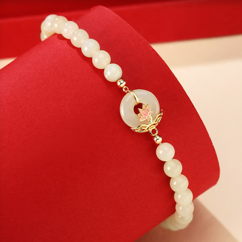 Buddha Stones Pulsera de plata de ley 925 con hebilla de jade blanco Hetian y símbolo de la paz. - image 1