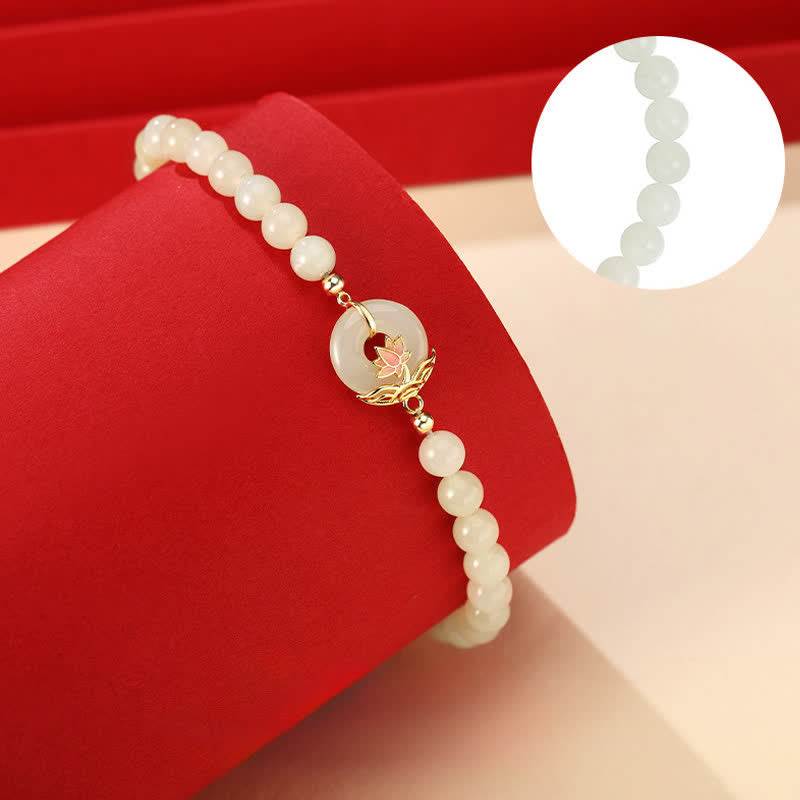 Buddha Stones Pulsera de plata de ley 925 con hebilla de jade blanco Hetian y símbolo de la paz. - image 3