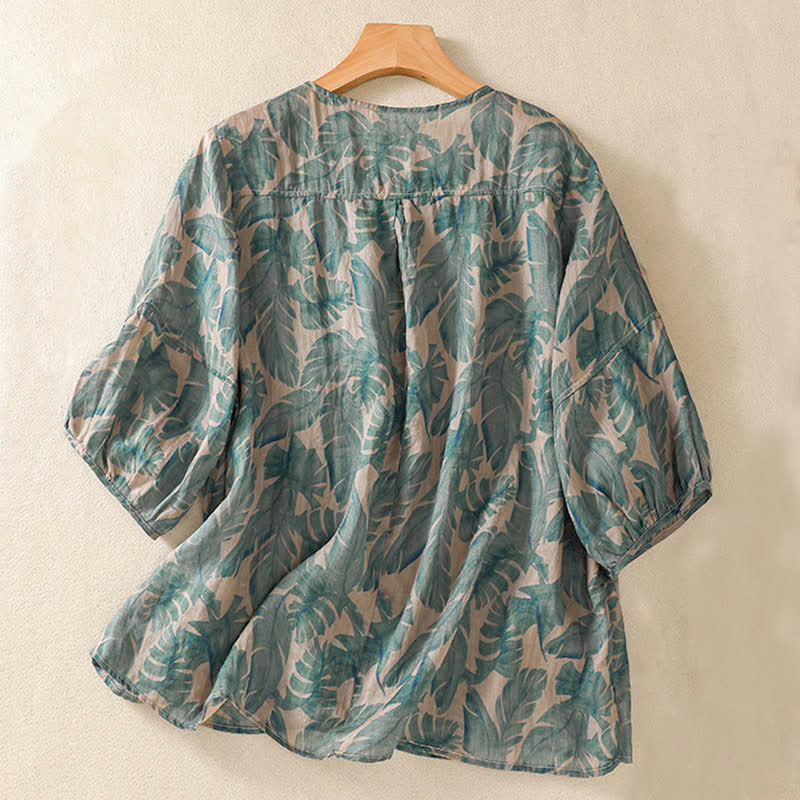 Buddha Stones Camiseta de mujer Commute con cuello redondo, diseño plisado y mangas cortas abullonadas. - image 1