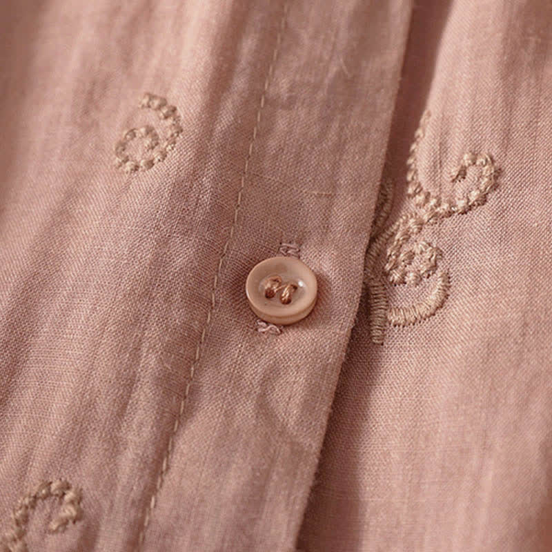Buddha Stones Camisa retro de manga corta para mujer con botones y bordado floral. - image 8