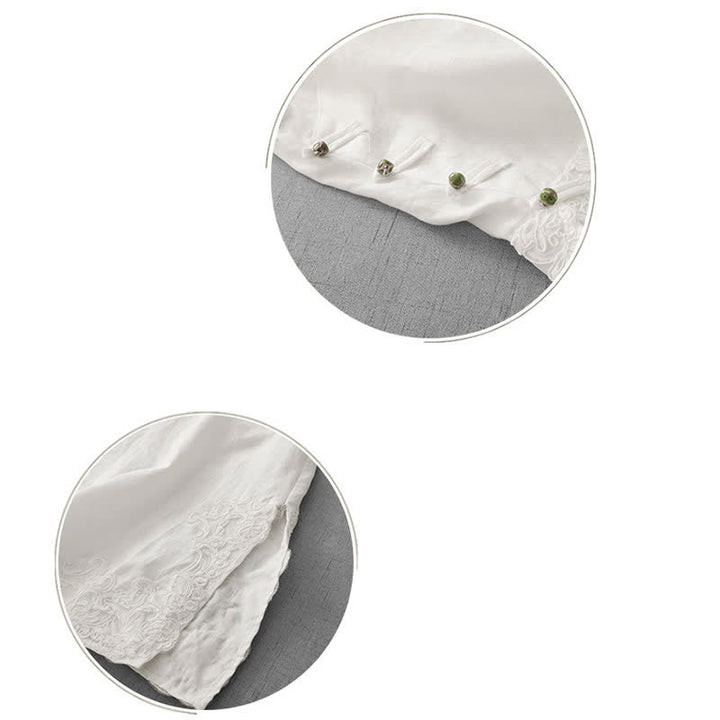 Buddha Stones Chaleco de algodón sin mangas para mujer con cuello alto, diseño de patchwork de encaje y botones de rana chinos. - image 19