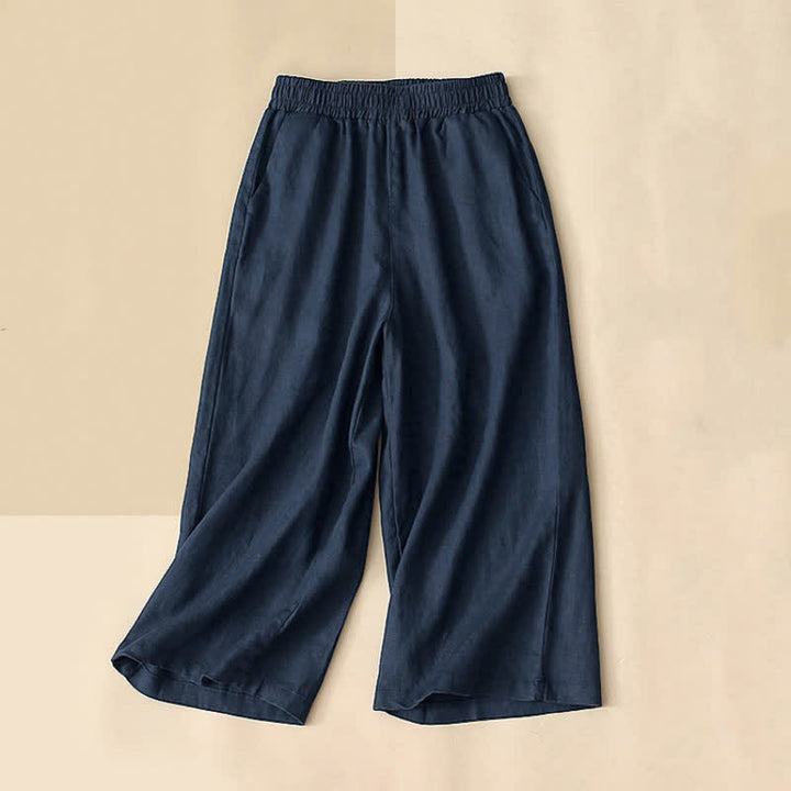 Buddha Stones Pantalones capri de algodón de talle alto y pierna ancha con bolsillos para mujer. - Azul medianoche - US8-10，UK/AU12-14，EU40-42 (2XL) - image 9