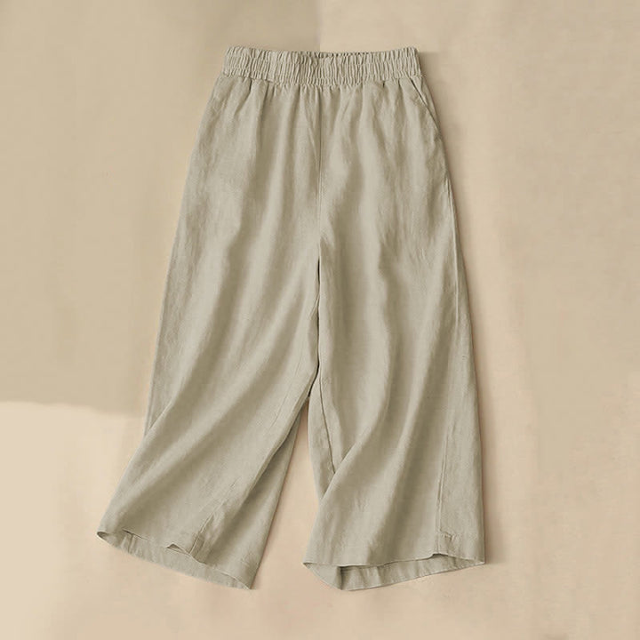 Buddha Stones Pantalones capri de algodón de talle alto y pierna ancha con bolsillos para mujer. - Caqui oscuro - US8-10，UK/AU12-14，EU40-42 (2XL) - image 10
