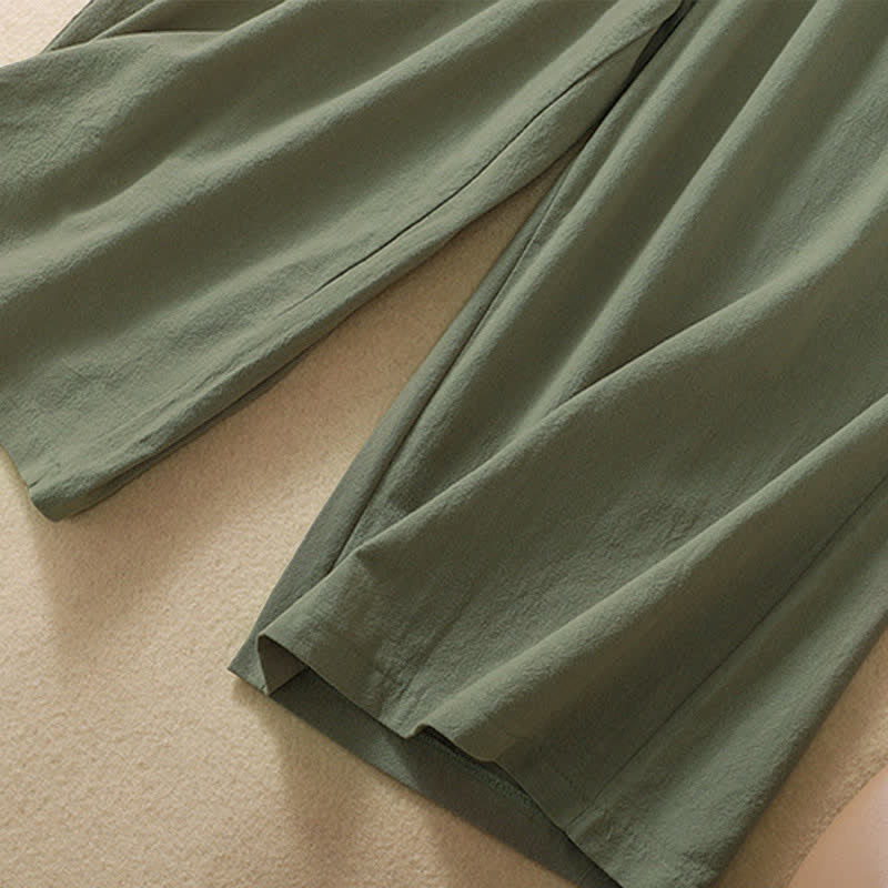 Buddha Stones Pantalones capri de algodón de talle alto y pierna ancha con bolsillos para mujer. - image 15