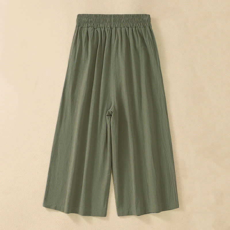 Buddha Stones Pantalones capri de algodón de talle alto y pierna ancha con bolsillos para mujer. - image 12
