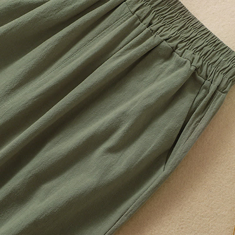 Buddha Stones Pantalones capri de algodón de talle alto y pierna ancha con bolsillos para mujer. - image 13