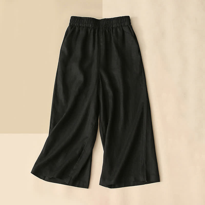 Buddha Stones Pantalones capri de algodón de talle alto y pierna ancha con bolsillos para mujer. - Negro - US8-10，UK/AU12-14，EU40-42 (2XL) - image 8