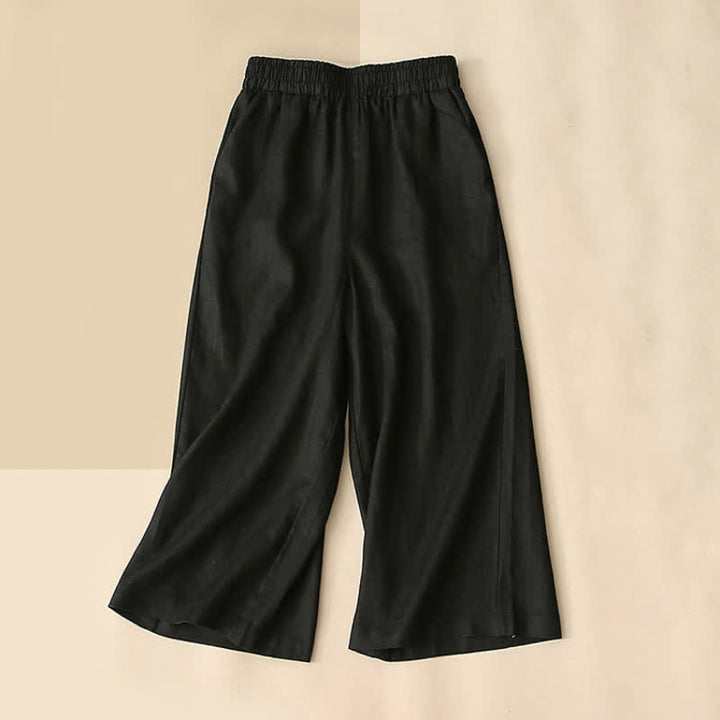 Buddha Stones Pantalones capri de algodón de talle alto y pierna ancha con bolsillos para mujer. - Negro - US8-10，UK/AU12-14，EU40-42 (2XL) - image 8
