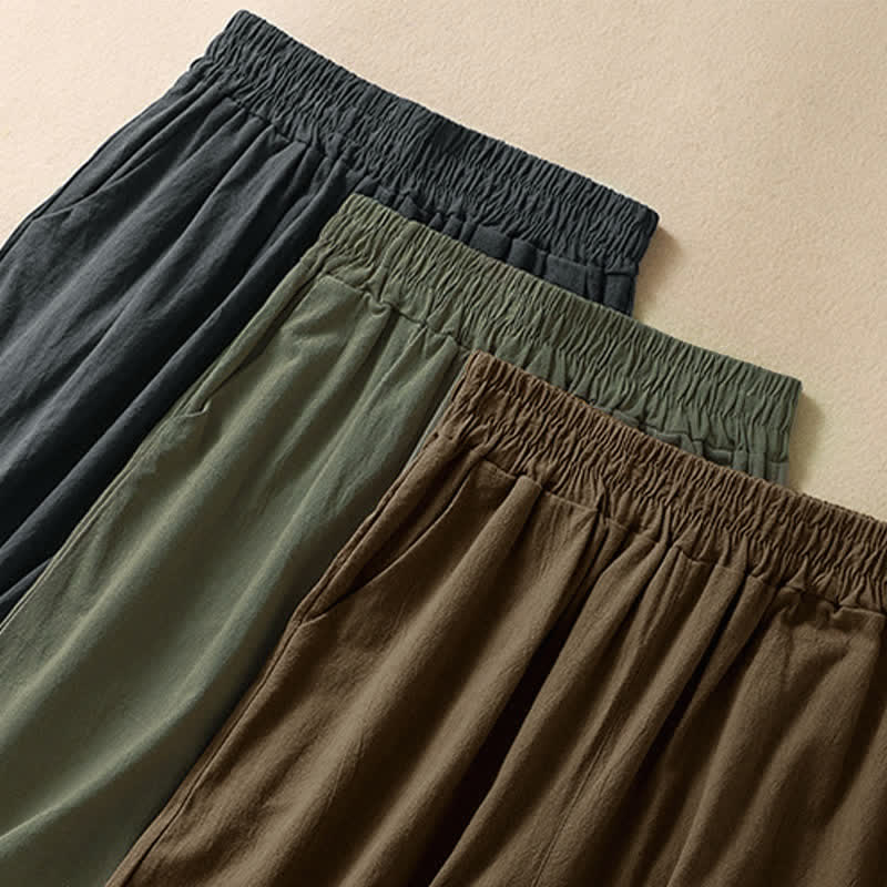 Buddha Stones Pantalones capri de algodón de talle alto y pierna ancha con bolsillos para mujer. - image 24