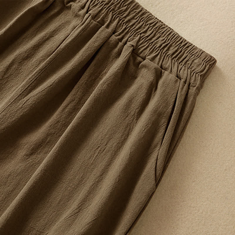 Buddha Stones Pantalones capri de algodón de talle alto y pierna ancha con bolsillos para mujer. - image 3