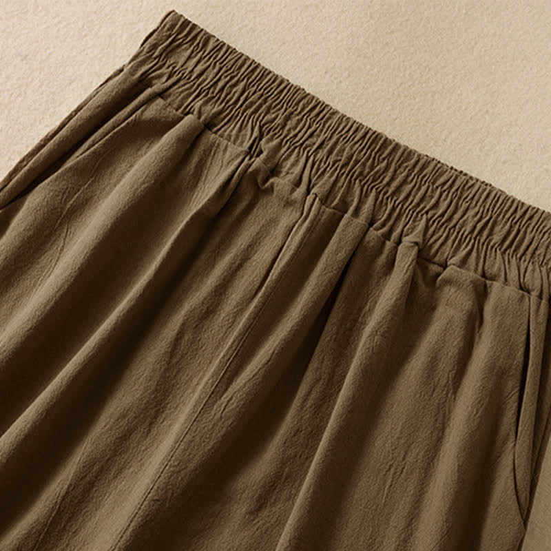 Buddha Stones Pantalones capri de algodón de talle alto y pierna ancha con bolsillos para mujer. - image 2