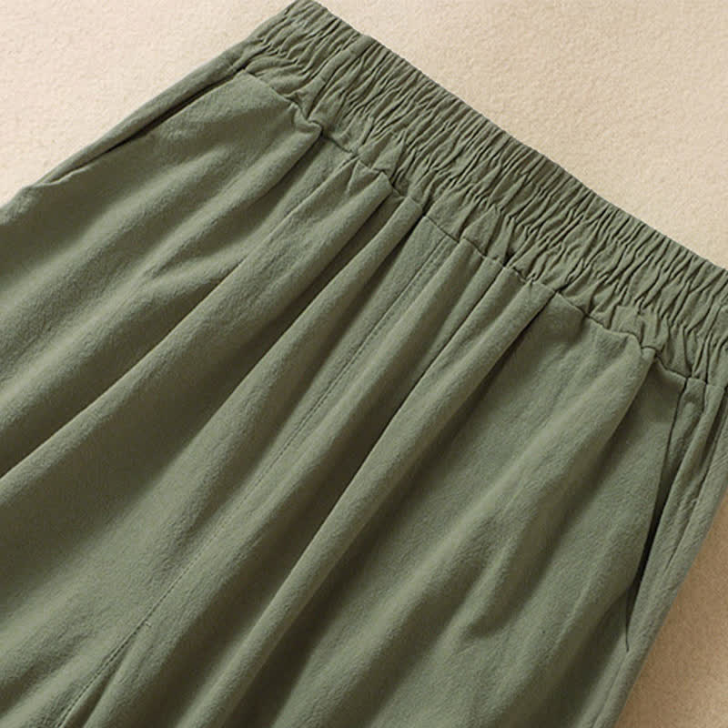 Buddha Stones Pantalones capri de algodón de talle alto y pierna ancha con bolsillos para mujer. - image 14