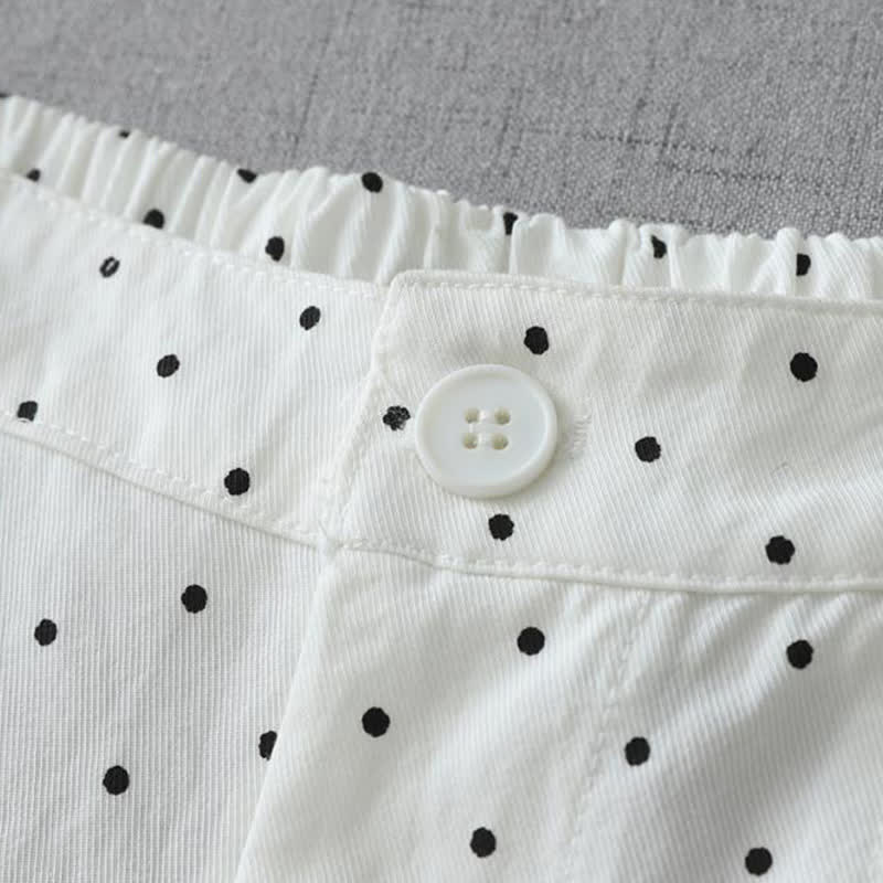Buddha Stones Pantalones capri de mujer de algodón con estampado de lunares, encaje y patchwork, de pierna ancha y con bolsillos. - image 7