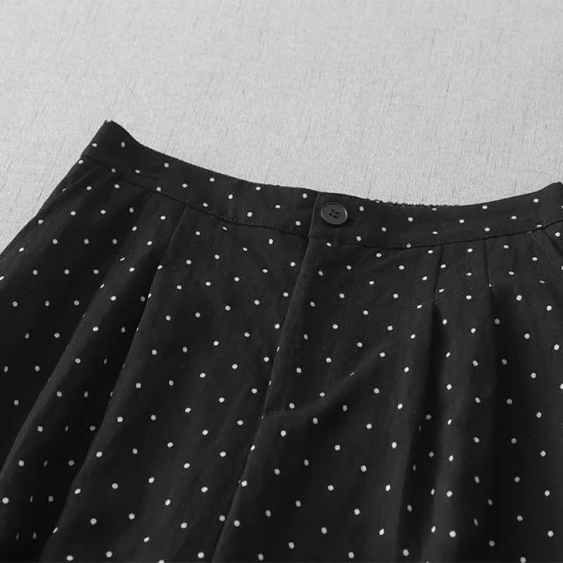 Buddha Stones Pantalones capri de mujer de algodón con estampado de lunares, encaje y patchwork, de pierna ancha y con bolsillos. - image 1