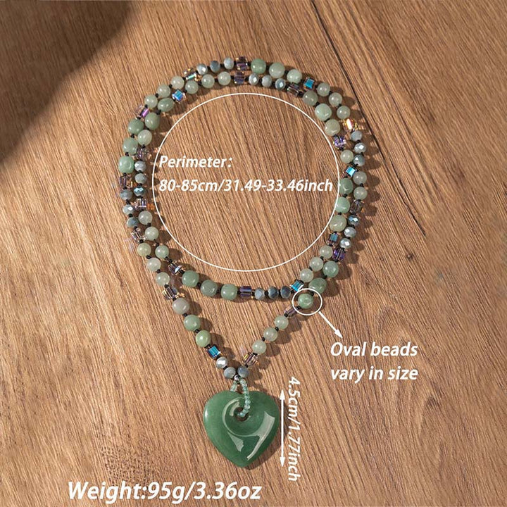 Buddha Stones Collar con colgante de cuentas de corazón de aventurina verde y cuarzo rosa, amuleto de la suerte. - image 5