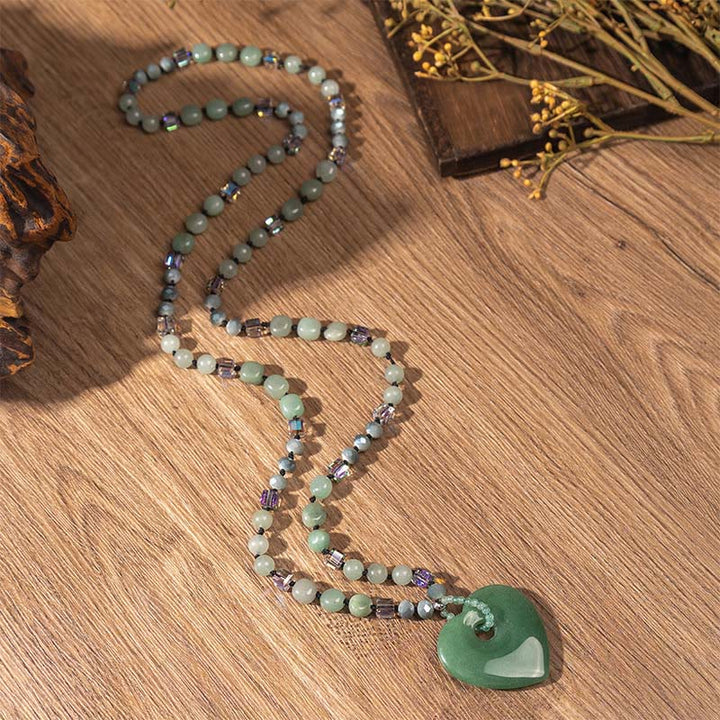 Buddha Stones Collar con colgante de cuentas de corazón de aventurina verde y cuarzo rosa, amuleto de la suerte. - Aventurina verde - image 3