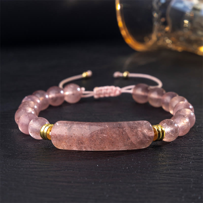 Buddha Stones Pulsera de transformación positiva con aventurina verde amatista, ojo de tigre y cuarzo fresa - Cuarzo fresa (circunferencia de la muñeca: 14-18 cm) - image 7