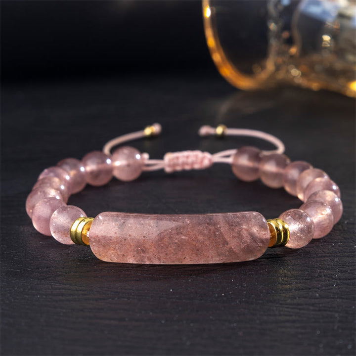 Buddha Stones Pulsera de transformación positiva con aventurina verde amatista, ojo de tigre y cuarzo fresa - Cuarzo fresa (circunferencia de la muñeca: 14-18 cm) - image 7