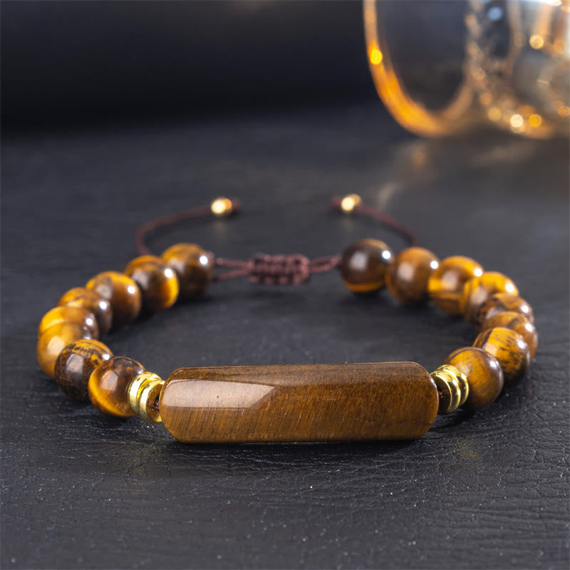 Buddha Stones Pulsera de transformación positiva con aventurina verde amatista, ojo de tigre y cuarzo fresa - Ojo de tigre (circunferencia de la muñeca: 14-18 cm) - image 3