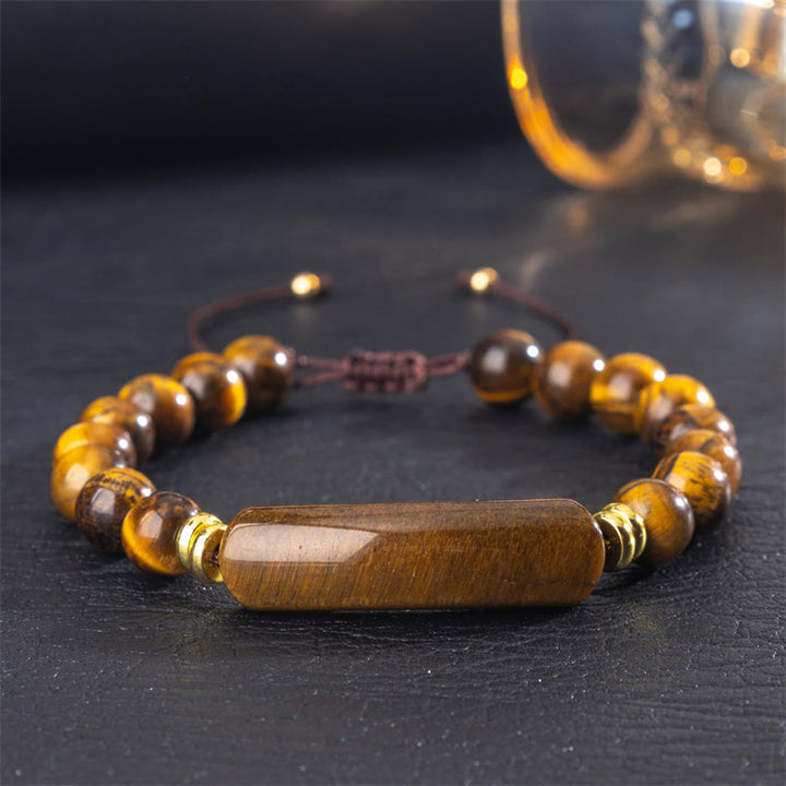 Buddha Stones Pulsera de transformación positiva con aventurina verde amatista, ojo de tigre y cuarzo fresa - Ojo de tigre (circunferencia de la muñeca: 14-18 cm) - image 3