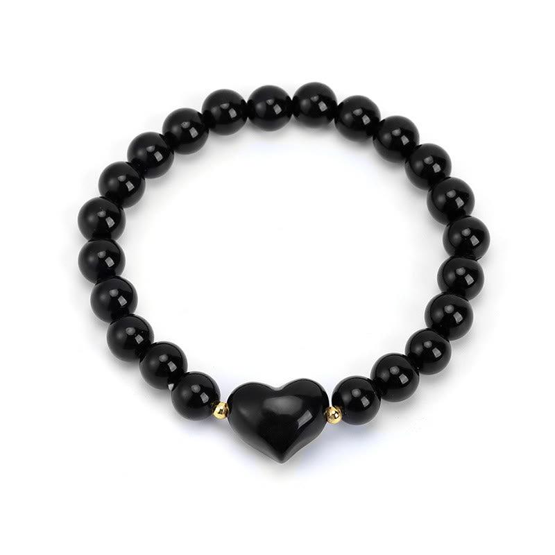 Buddha Stones Pulsera espiritual de corazón de amor con aventurina verde amatista natural, ojo de tigre y cuarzo fresa. - Obsidiana negra (circunferencia de la muñeca: 14-16 cm) - image 9