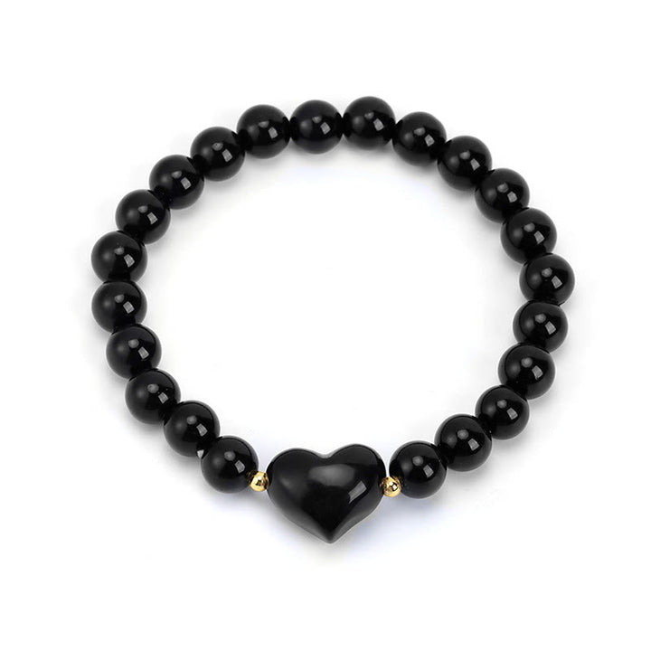 Buddha Stones Pulsera espiritual de corazón de amor con aventurina verde amatista natural, ojo de tigre y cuarzo fresa. - Obsidiana negra (circunferencia de la muñeca: 14-16 cm) - image 9