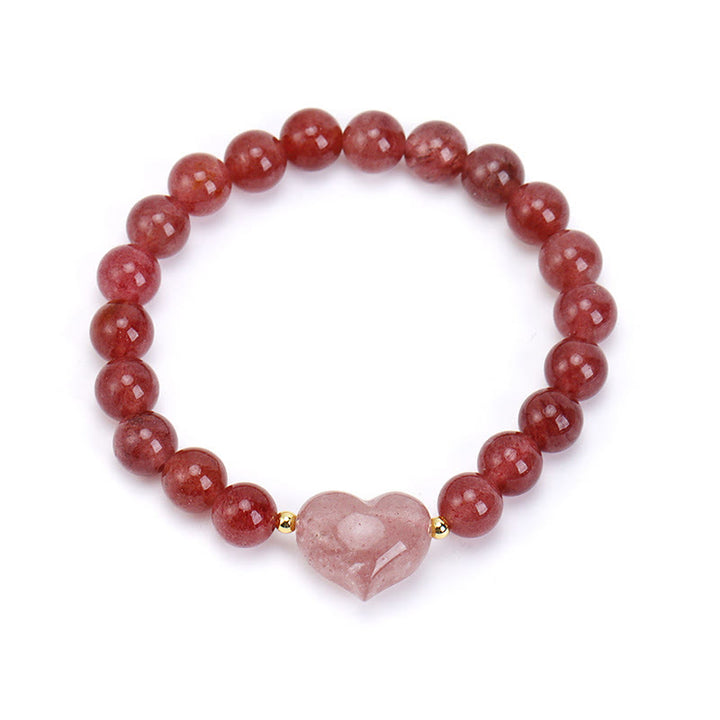 Buddha Stones Pulsera espiritual de corazón de amor con aventurina verde amatista natural, ojo de tigre y cuarzo fresa. - Cuarzo fresa (circunferencia de la muñeca: 14-16 cm) - image 18