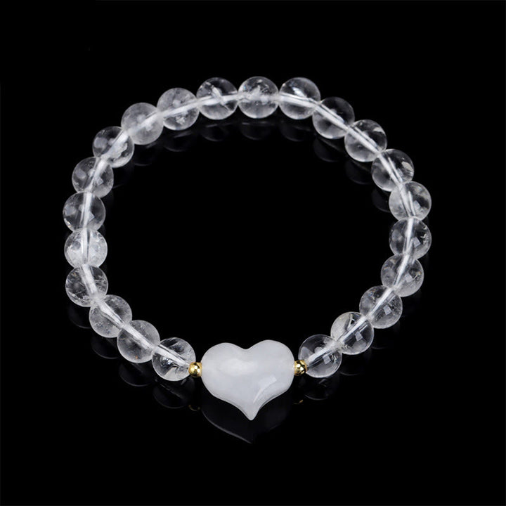 Buddha Stones Pulsera espiritual de corazón de amor con aventurina verde amatista natural, ojo de tigre y cuarzo fresa. - Cristal blanco (circunferencia de la muñeca: 14-16 cm) - image 34