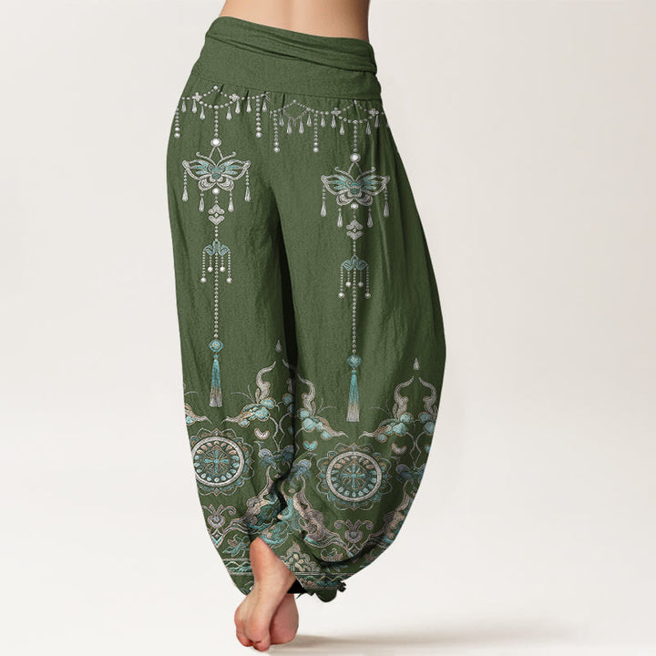 Buddha Stones Pantalones harem de mujer con cintura elástica y estampado de mariposas y flores, de algodón clásico. - image 1