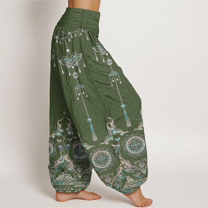 Buddha Stones Pantalones harem de mujer con cintura elástica y estampado de mariposas y flores, de algodón clásico. - image 2