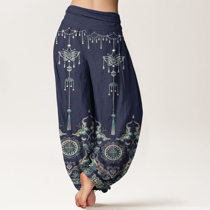 Buddha Stones Pantalones harem de mujer con cintura elástica y estampado de mariposas y flores, de algodón clásico. - image 6