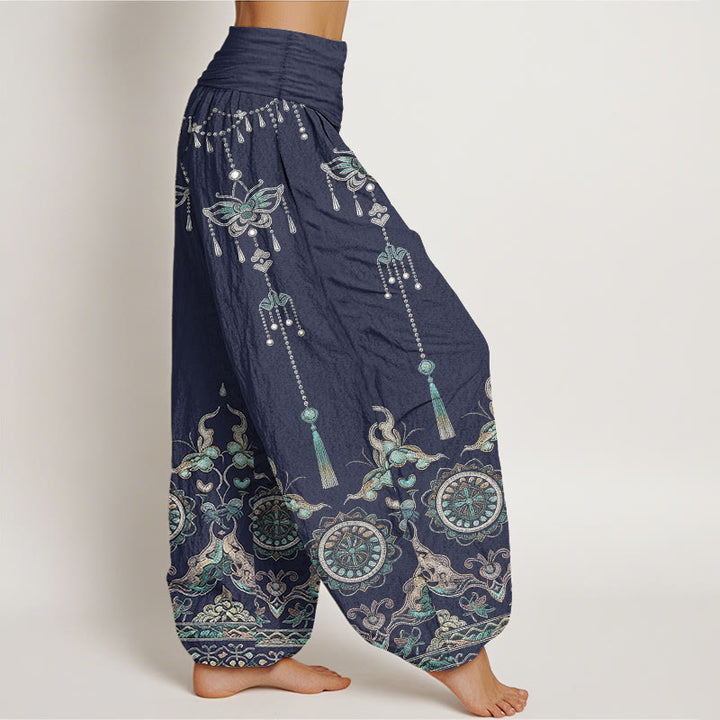 Buddha Stones Pantalones harem de mujer con cintura elástica y estampado de mariposas y flores, de algodón clásico. - image 7