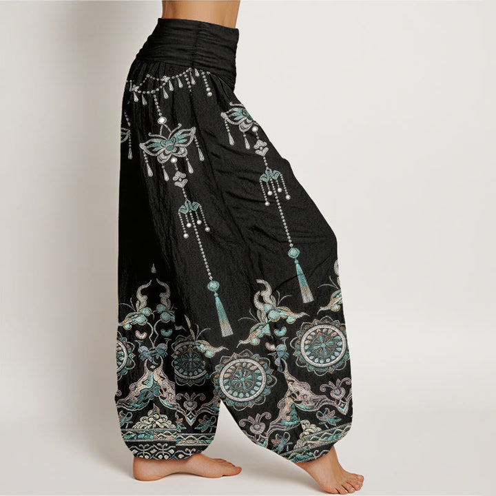 Buddha Stones Pantalones harem de mujer con cintura elástica y estampado de mariposas y flores, de algodón clásico. - image 10