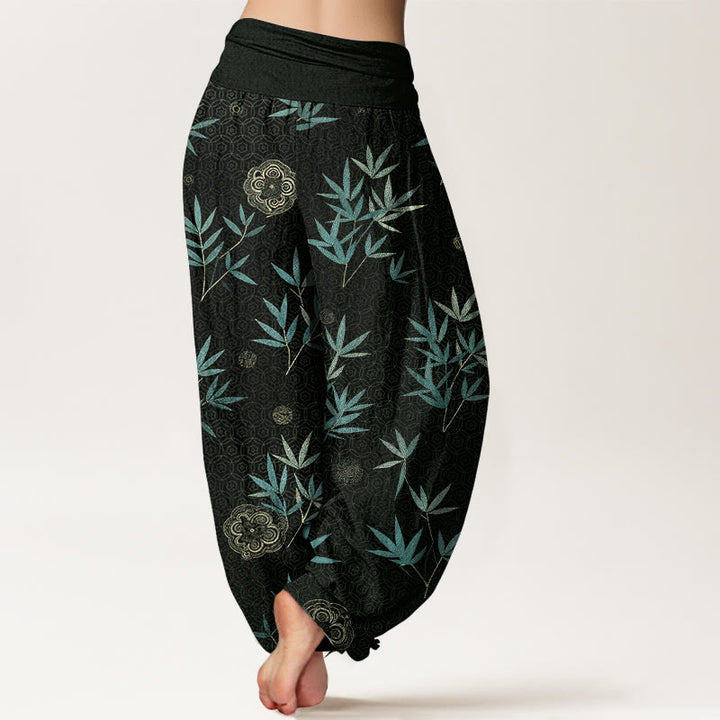 Buddha Stones Pantalones harem de mujer con cintura elástica y estampado geométrico de flores de bambú y algodón. - image 6