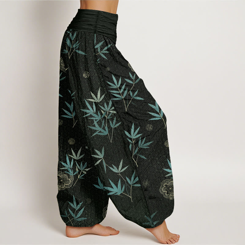 Buddha Stones Pantalones harem de mujer con cintura elástica y estampado geométrico de flores de bambú y algodón. - image 7
