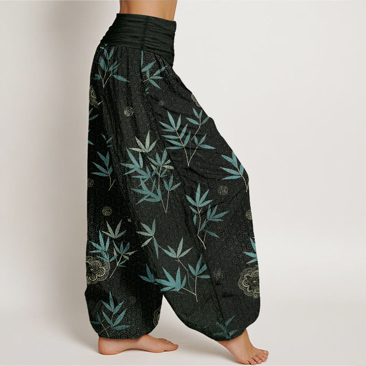 Buddha Stones Pantalones harem de mujer con cintura elástica y estampado geométrico de flores de bambú y algodón. - image 7