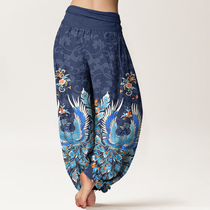 Buddha Stones Pantalones harem de mujer con cintura elástica y estampado de flores de durazno de Cotton Phoenix - image 1